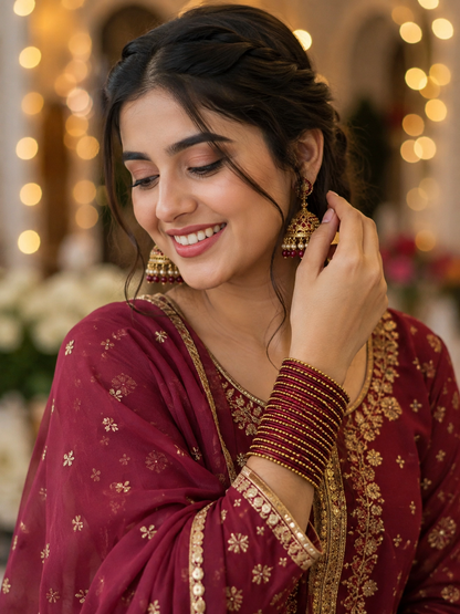Maroon Koshya Glitter Designer Bangle Set