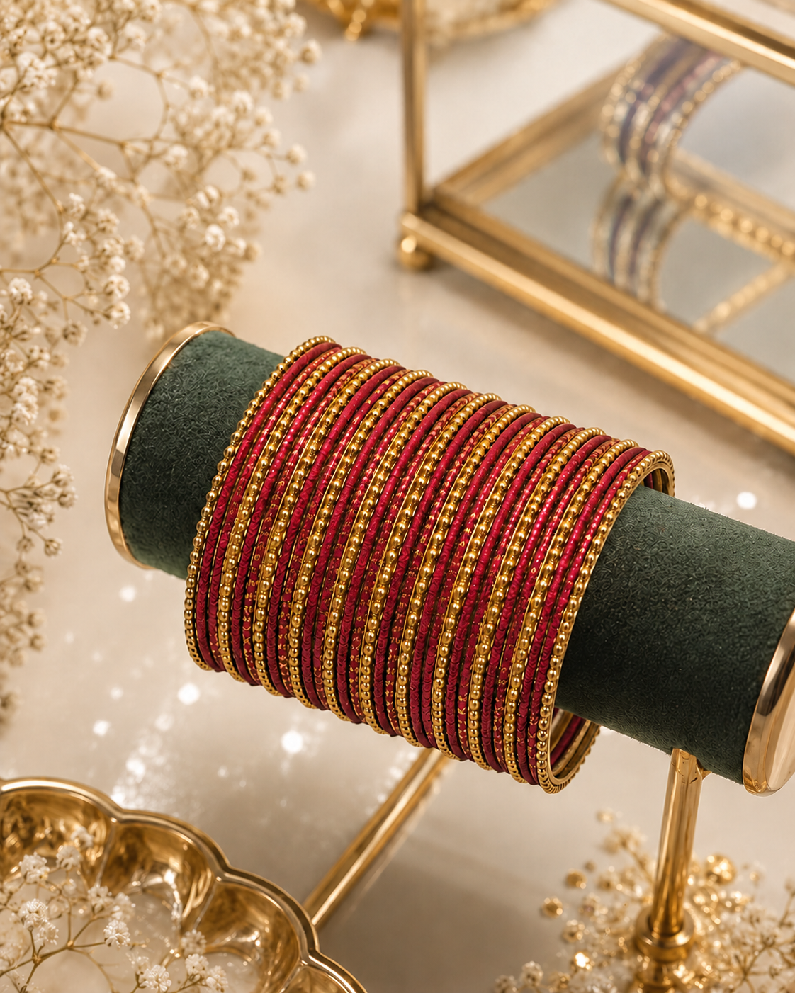 Red Koshya Glitter Designer Bangle Set
