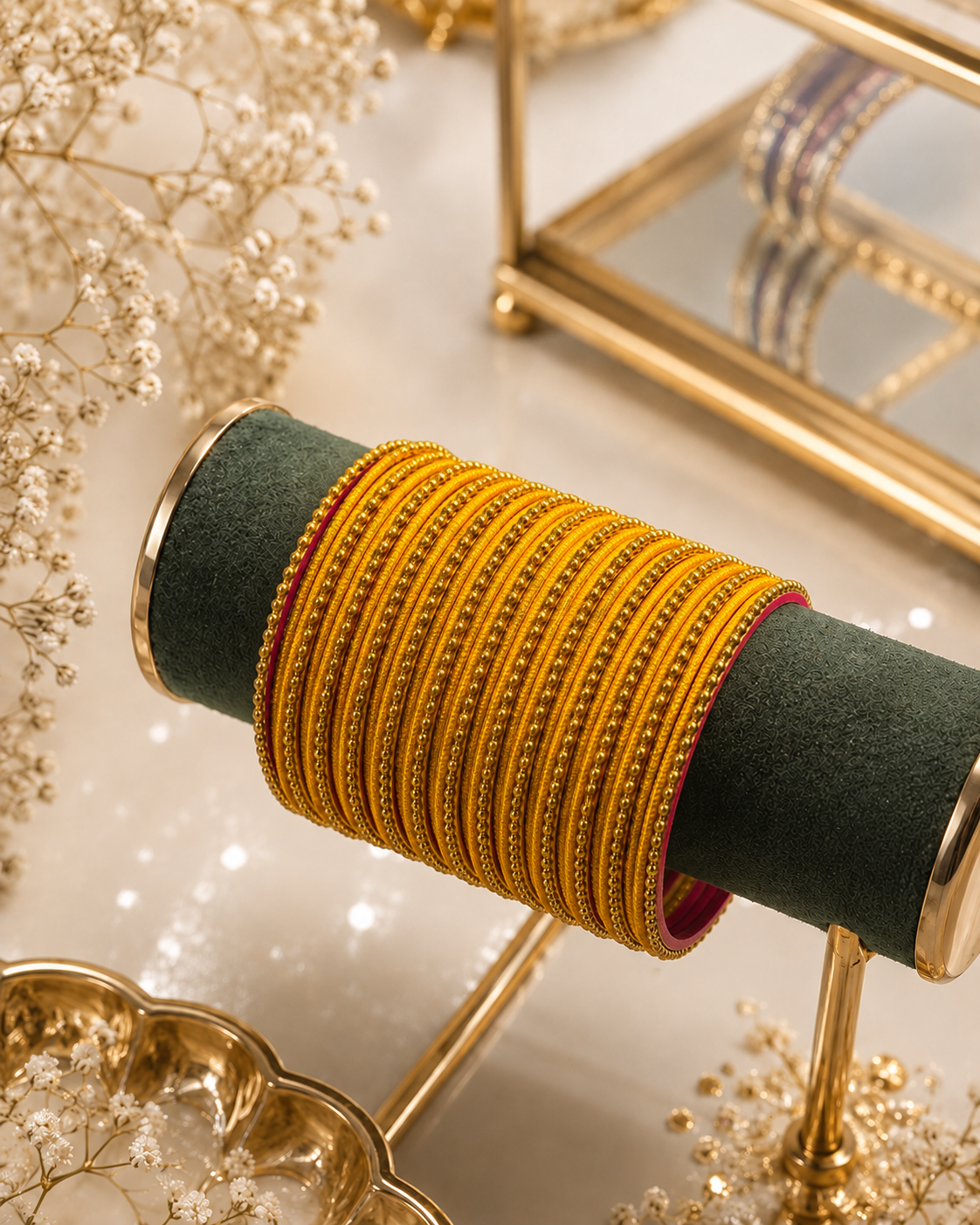 Mustard Yellow Koshya Glitter Designer Bangle Set