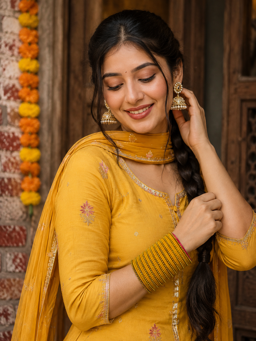 Mustard Yellow Koshya Glitter Designer Bangle Set