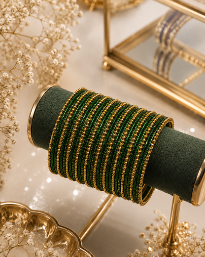 Dark Green Koshya Glitter Designer Bangle Set