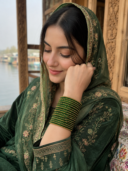 Dark Green Koshya Glitter Designer Bangle Set