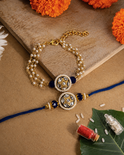 Blue Ritansh Meena Bhaiya Bhabhi Rakhi Bracelet Set | Tilak Set Included