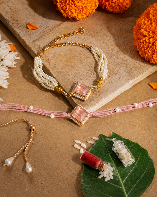 Blush Roushmi Bhaiya Bhabhi Rakhi Bracelet Set | Tilak Set Included