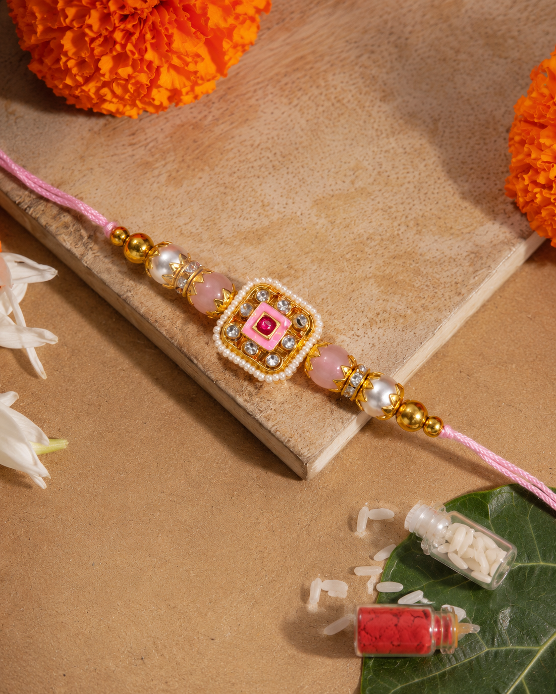 Blush Vihanth Kundan Meena Rakhi for Brother | Tilak Set Included