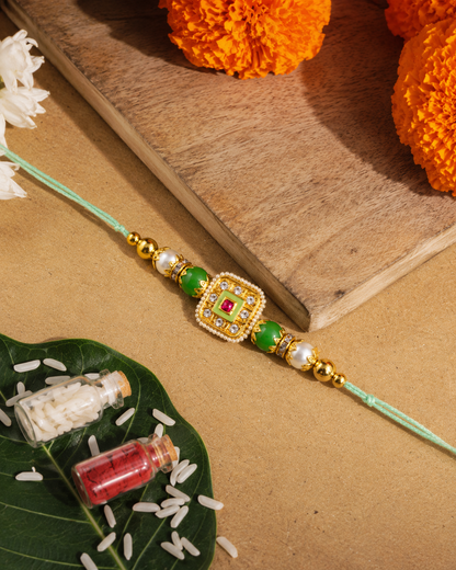 Mint Vihanth Kundan Meena Rakhi for Brother | Tilak Set Included