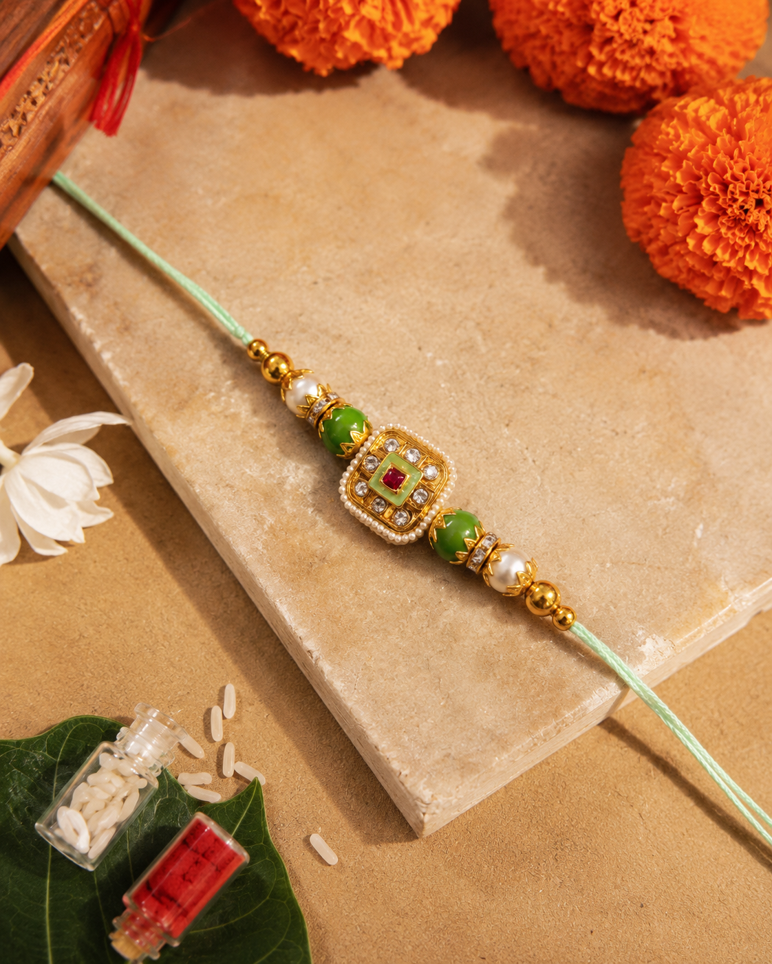 Mint Vihanth Kundan Meena Rakhi for Brother | Tilak Set Included