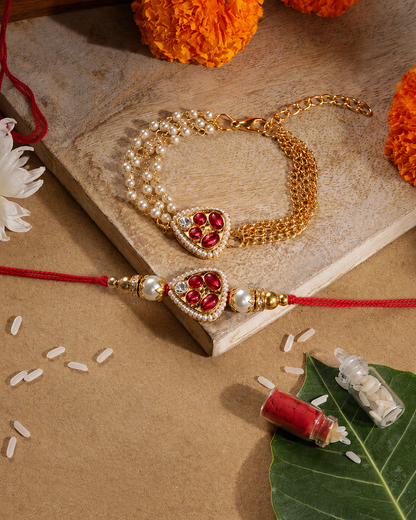 Ruby Kairika Bhaiya Bhabhi Rakhi Bracelet Set | Tilak Set Included