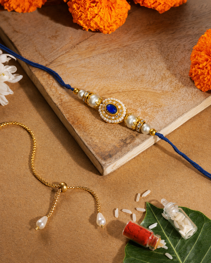 Blue Maerika Zircone Rakhi for Brother | Tilak Set Included