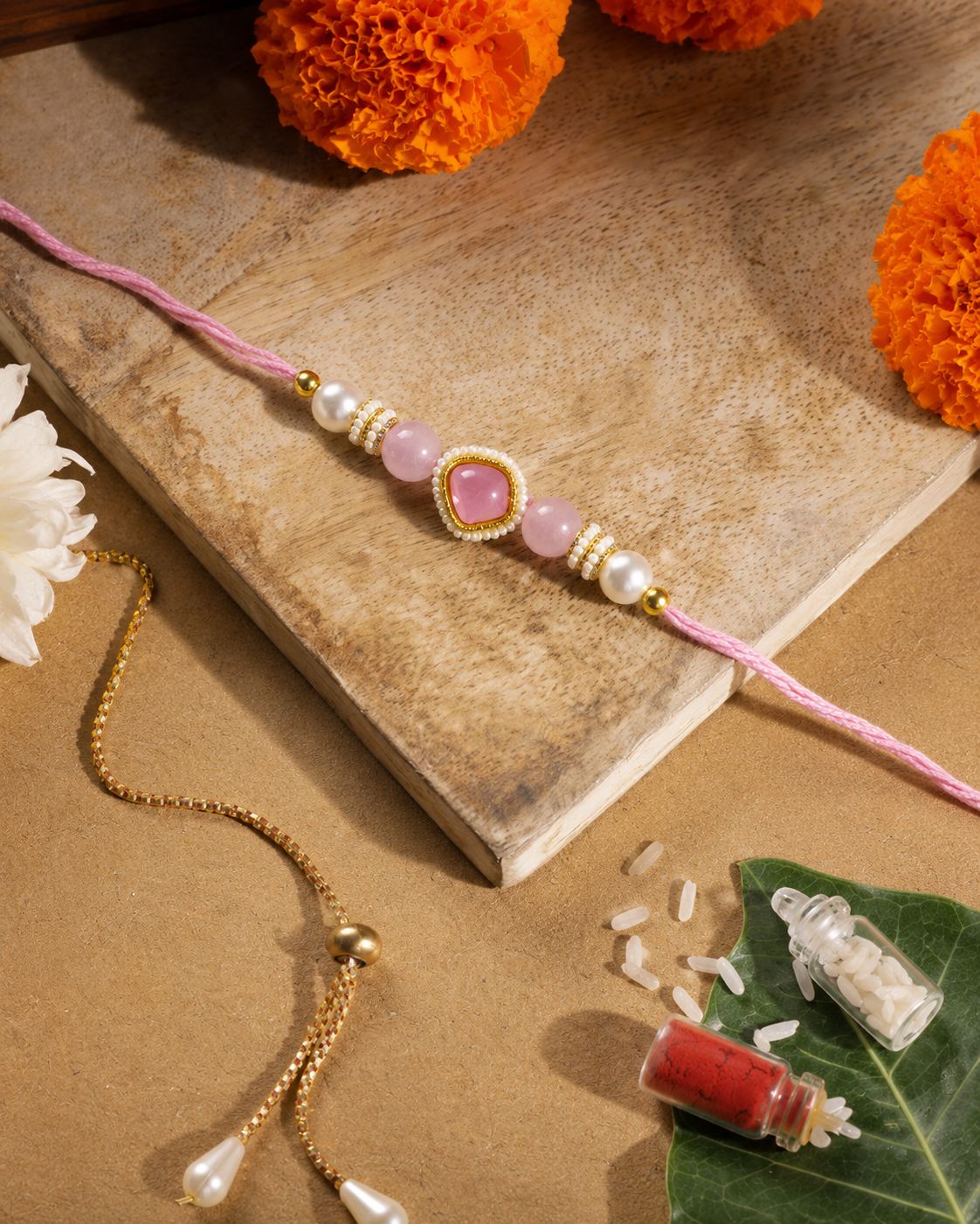 Blush Elanika Kundan Rakhi for Brother | Tilak Set Included