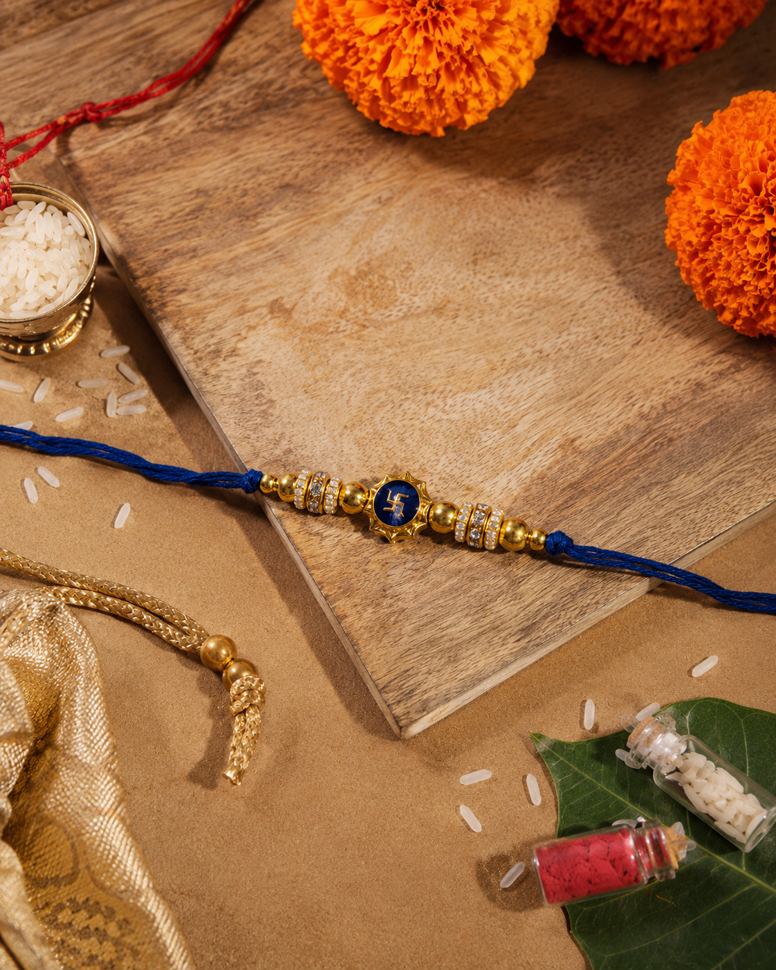 Blue Avenika Meena Rakhi for Brother | Tilak Set Included