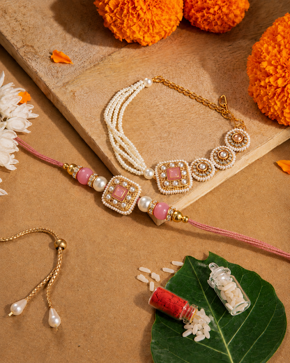 Blush Zavianth Kundan Meena Bhaiya Bhabhi Rakhi Bracelet Set | Tilak Set Included