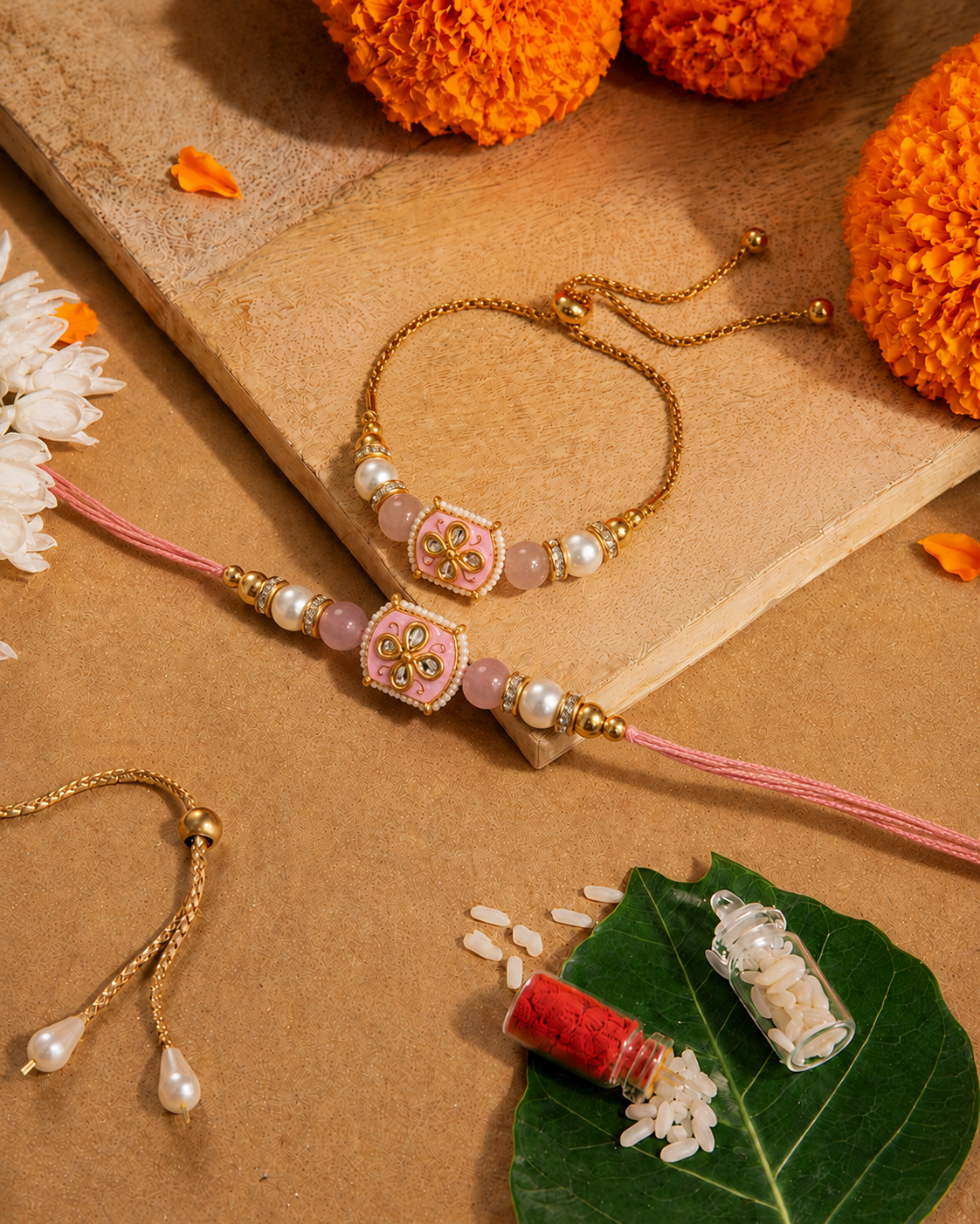 Blush Aarlina Bhaiya Bhabhi Rakhi Bracelet Set | Tilak Set Included