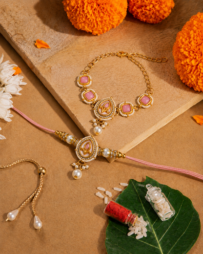 Blush Varyan Bhaiya Bhabhi Rakhi Bracelet Set | Tilak Set Included