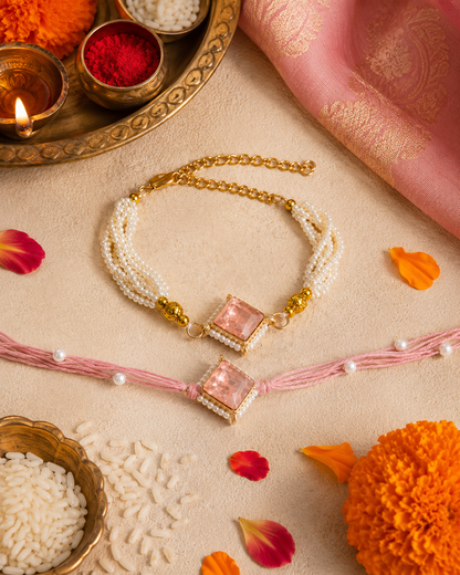 Blush Roushmi Bhaiya Bhabhi Rakhi Bracelet Set | Tilak Set Included