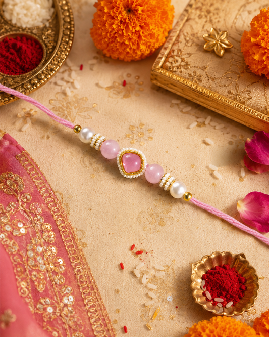Blush Elanika Kundan Rakhi for Brother | Tilak Set Included