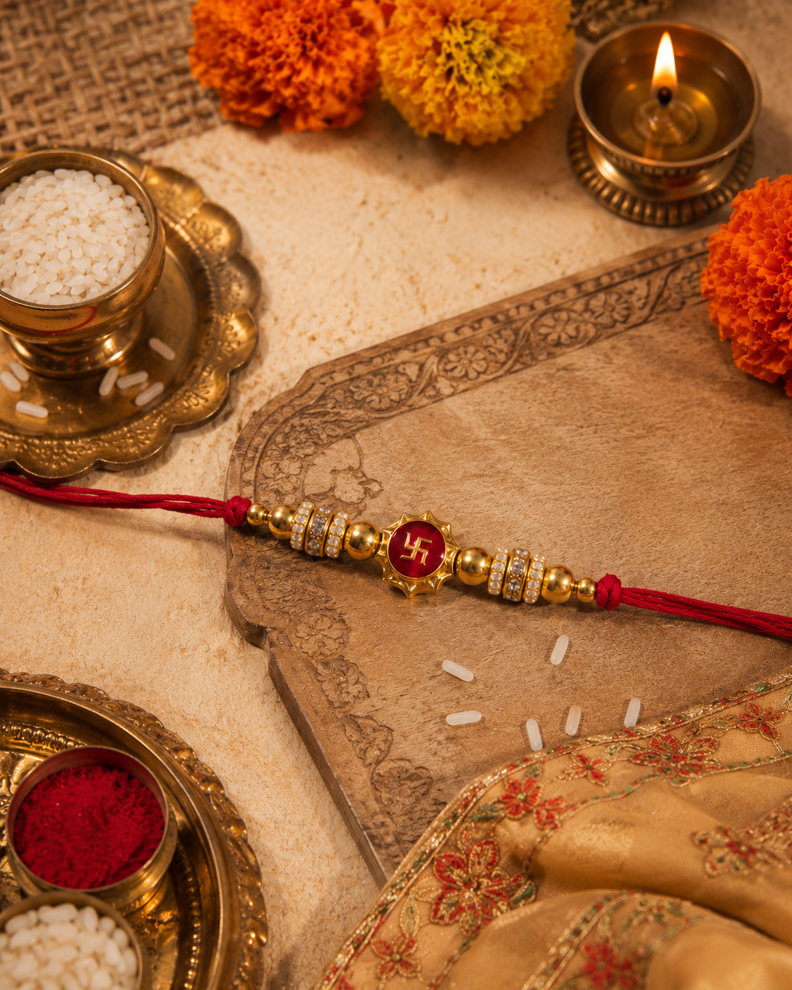 Red Avenika Meena Rakhi for Brother | Tilak Set Included