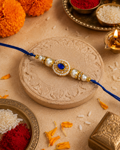 Blue Maerika Zircone Rakhi for Brother | Tilak Set Included