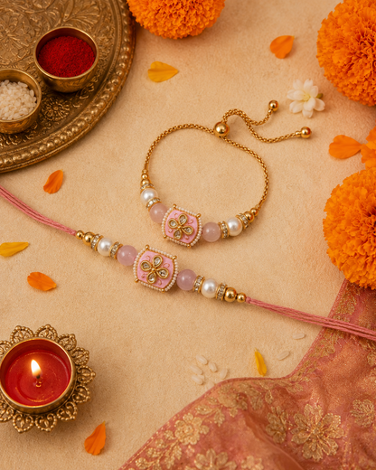 Blush Aarlina Bhaiya Bhabhi Rakhi Bracelet Set | Tilak Set Included