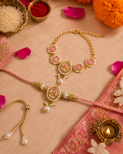 Blush Varyan Bhaiya Bhabhi Rakhi Bracelet Set | Tilak Set Included
