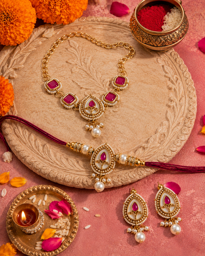 Pink Varyan Bhaiya Bhabhi Rakhi Bracelet Set | Tilak Set Included