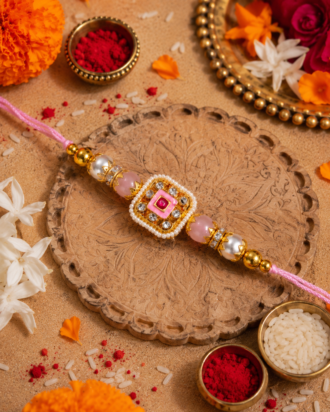 Blush Vihanth Kundan Meena Rakhi for Brother | Tilak Set Included