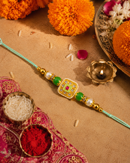 Mint Vihanth Kundan Meena Rakhi for Brother | Tilak Set Included