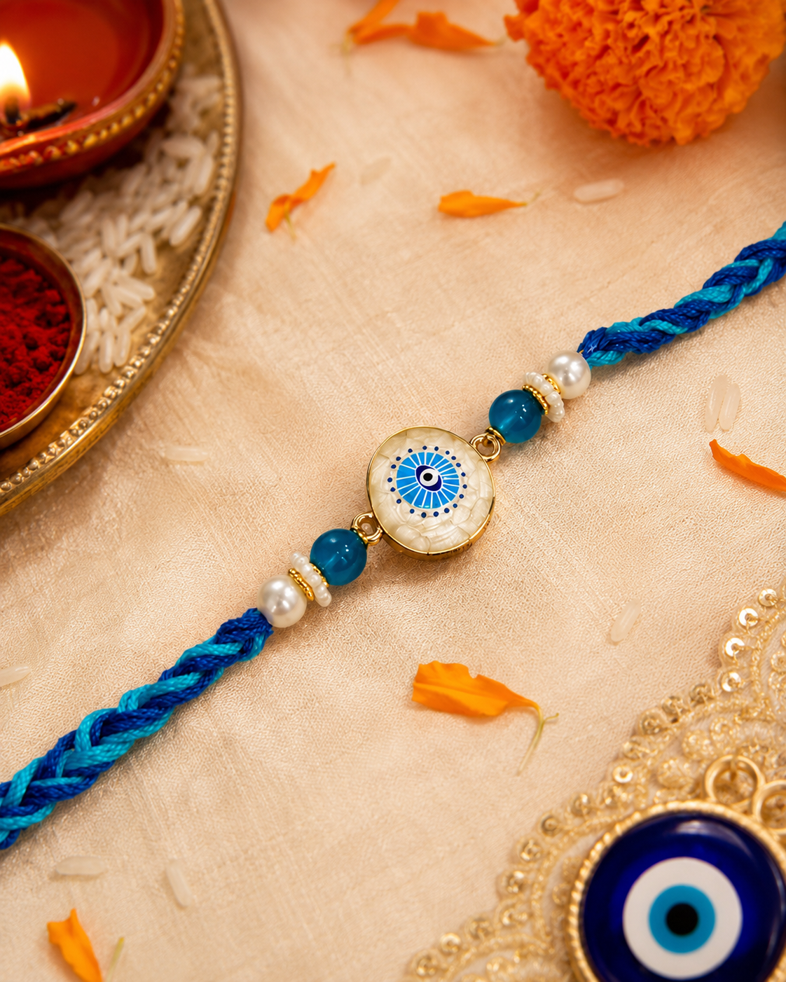 Nazaris Evil Eye Rakhi for Brother | Tilak Set Included