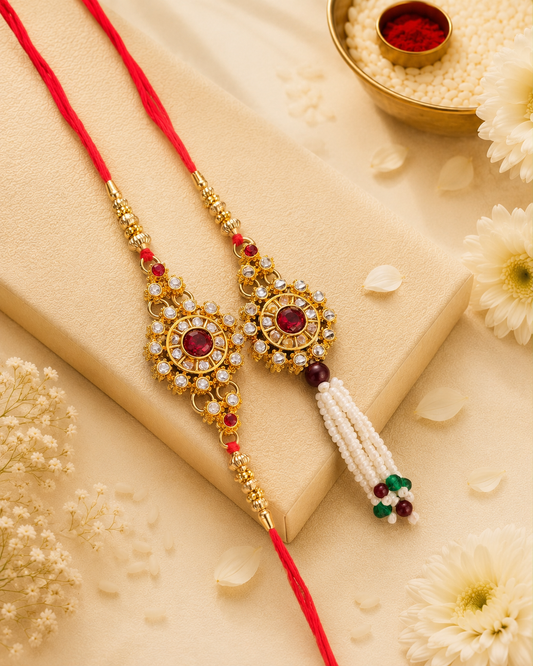 Ruby Aaroh Bhaiya Bhabhi Rakhi with Tilak Set and Card