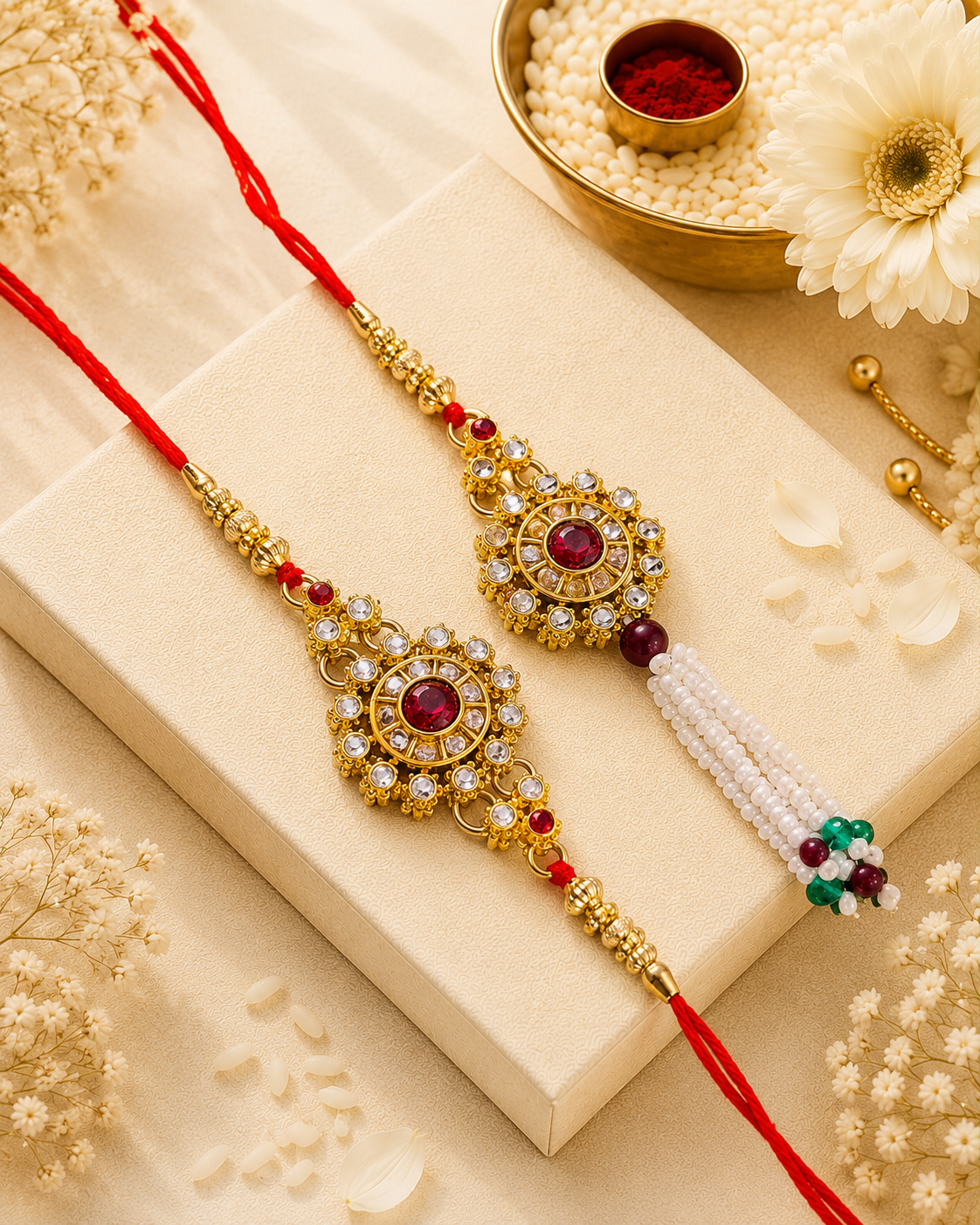 Ruby Aaroh Bhaiya Bhabhi Rakhi with Tilak Set and Card
