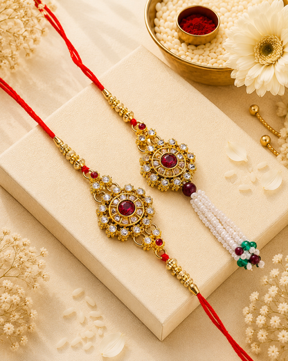 Ruby Aaroh Bhaiya Bhabhi Rakhi with Tilak Set and Card