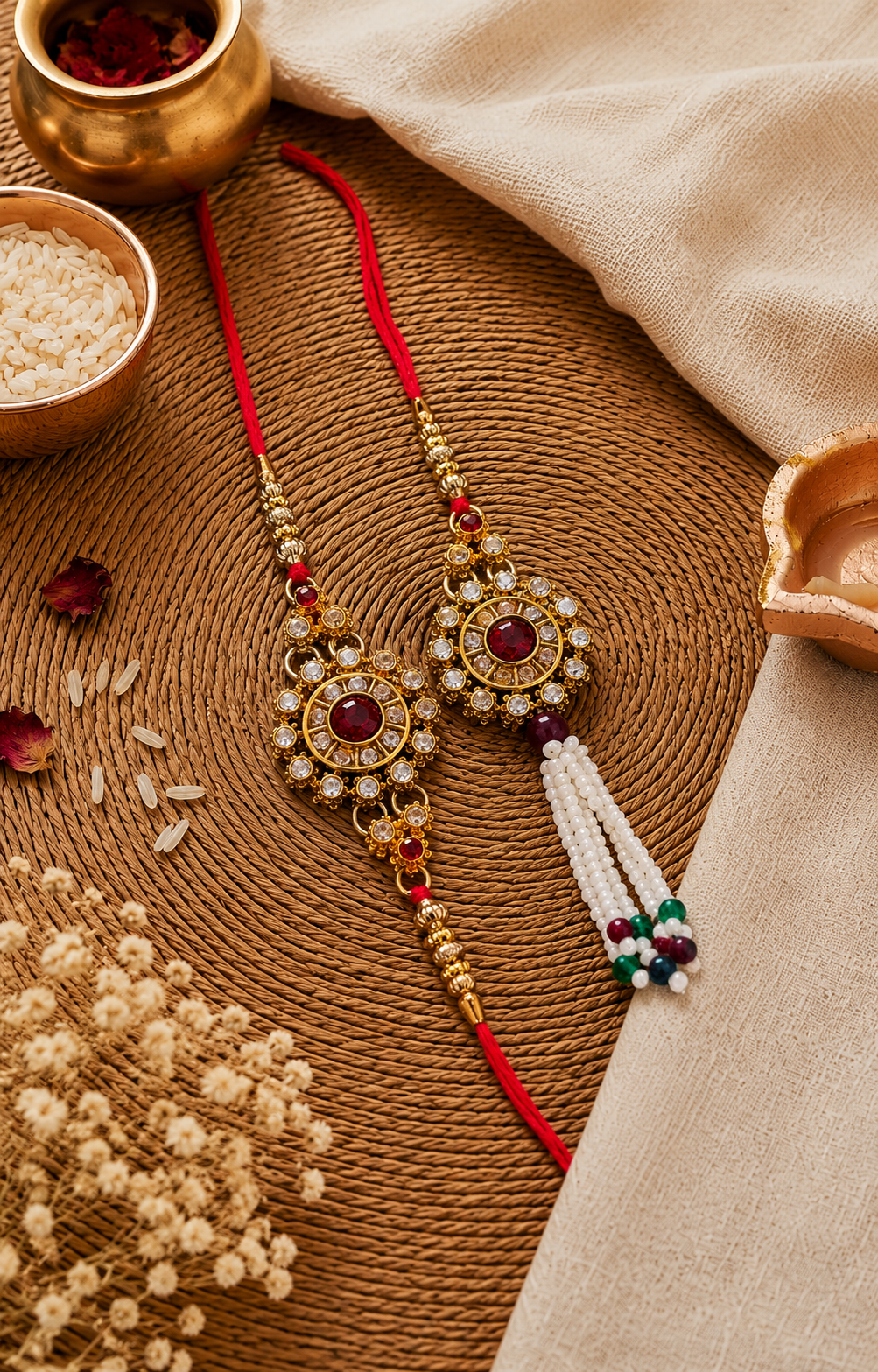 Ruby Aaroh Bhaiya Bhabhi Rakhi with Tilak Set and Card