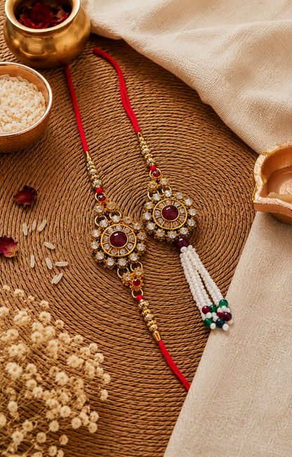 Ruby Aaroh Bhaiya Bhabhi Rakhi with Tilak Set and Card
