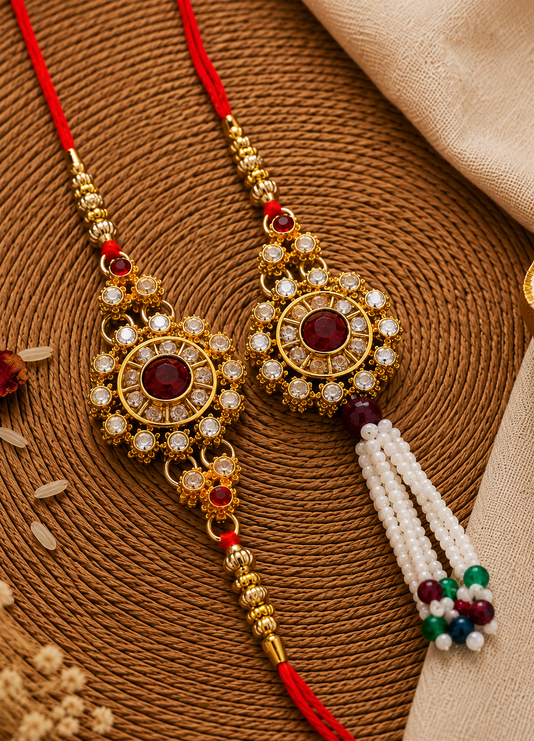 Ruby Aaroh Bhaiya Bhabhi Rakhi with Tilak Set and Card