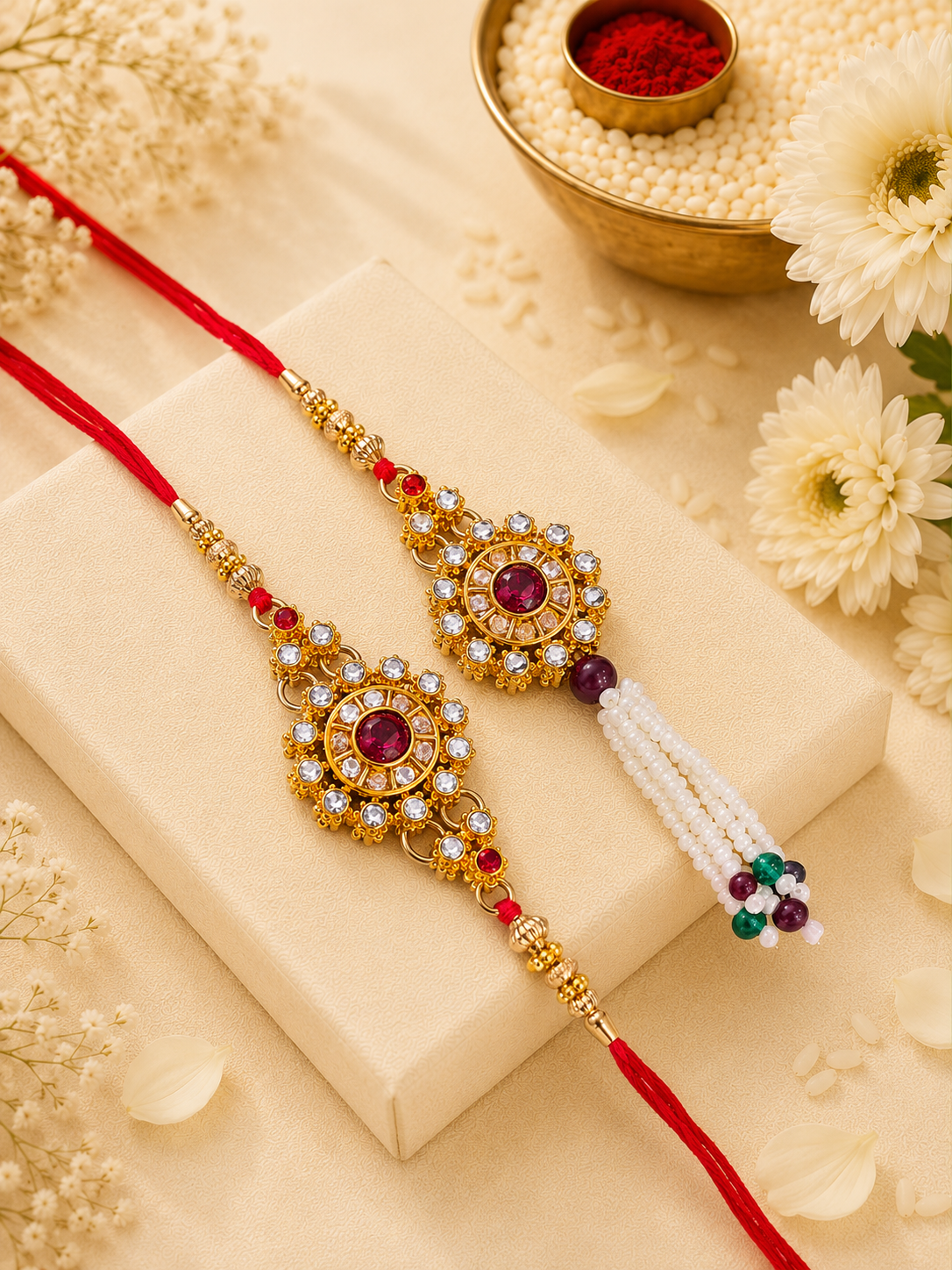 Ruby Aaroh Bhaiya Bhabhi Rakhi with Tilak Set and Card