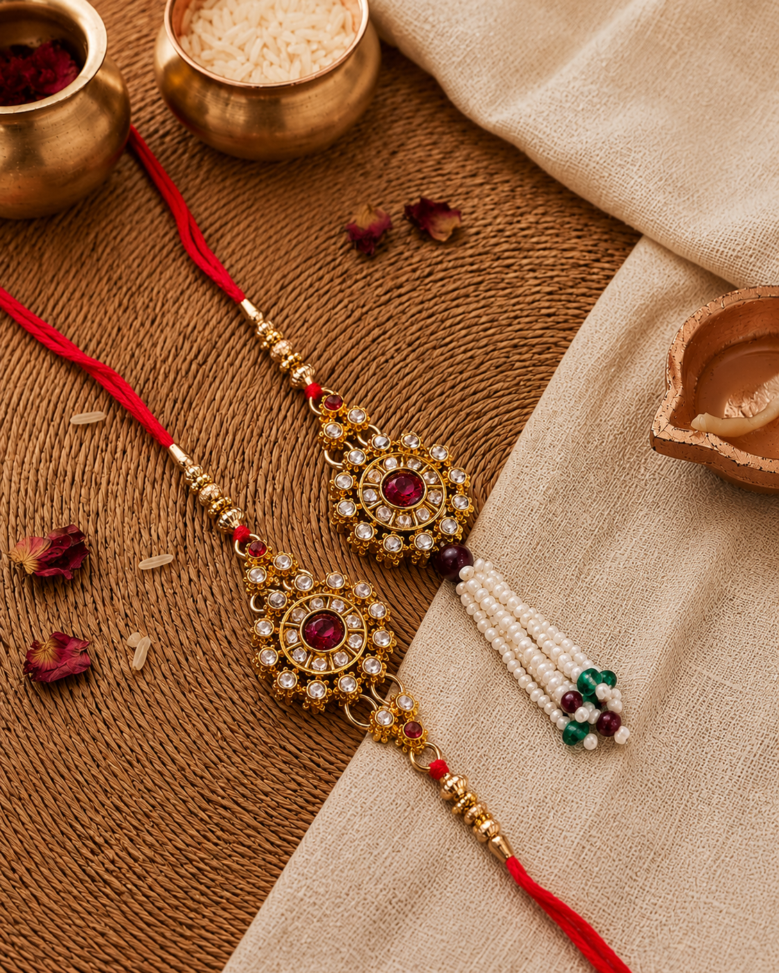 Ruby Aaroh Bhaiya Bhabhi Rakhi with Tilak Set and Card