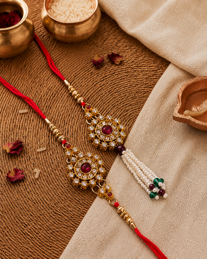 Ruby Aaroh Bhaiya Bhabhi Rakhi with Tilak Set and Card