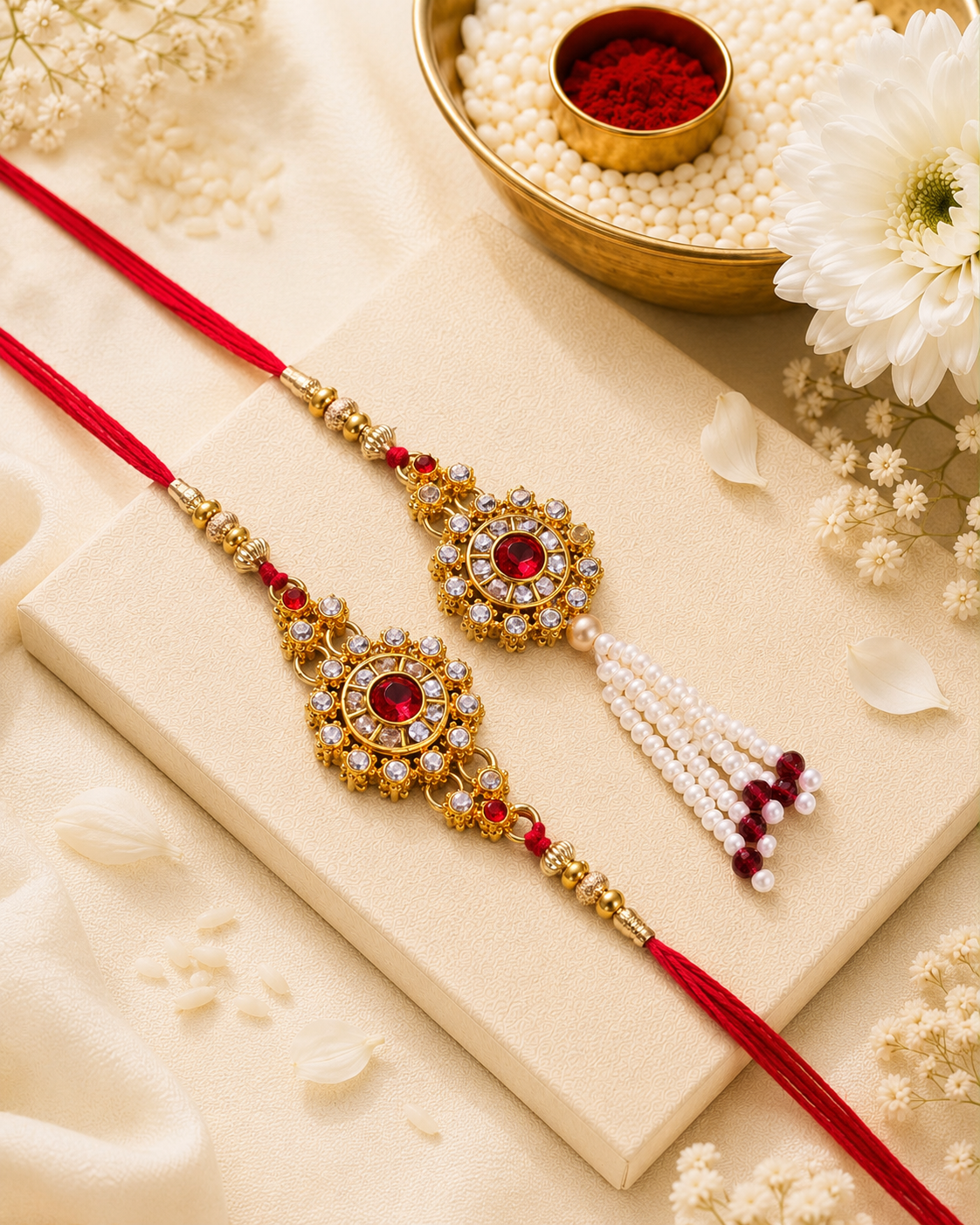 Red Aaroh Bhaiya Bhabhi Rakhi with Tilak Set and Card