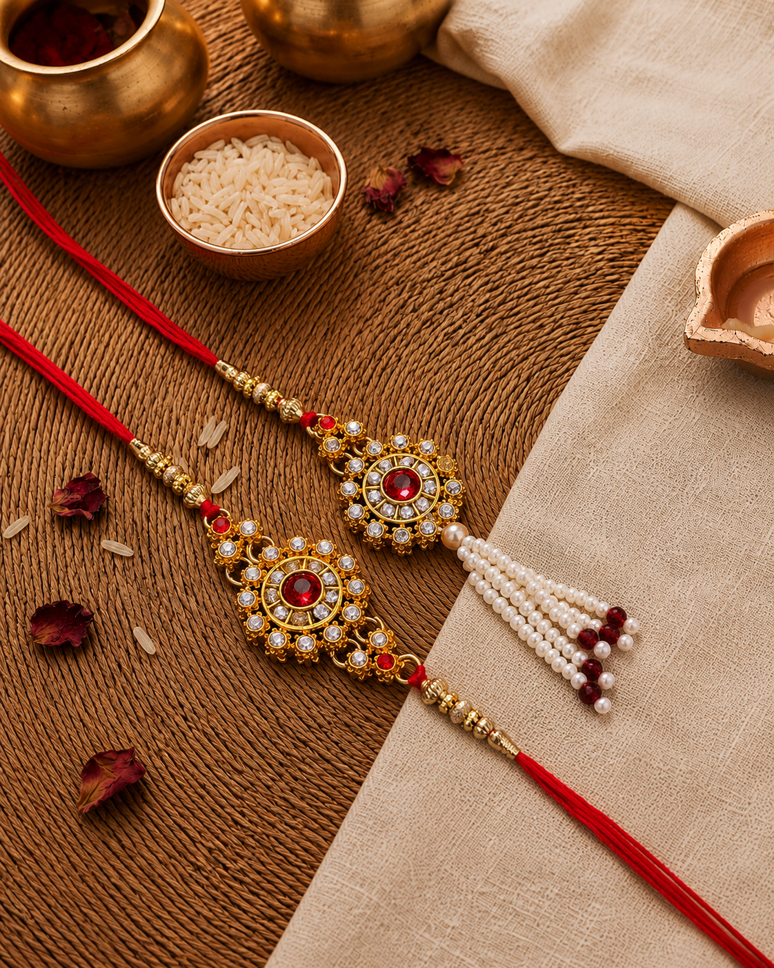 Red Aaroh Bhaiya Bhabhi Rakhi with Tilak Set and Card