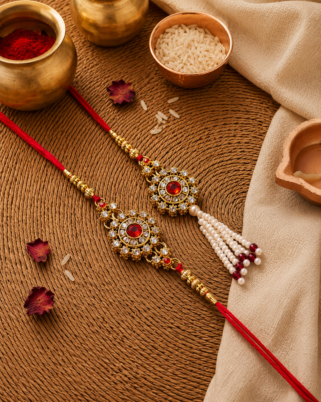 Red Aaroh Bhaiya Bhabhi Rakhi with Tilak Set and Card