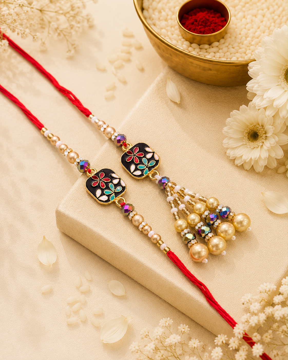 Trivik Bhaiya Bhabhi Rakhi with Tilak Set and Card