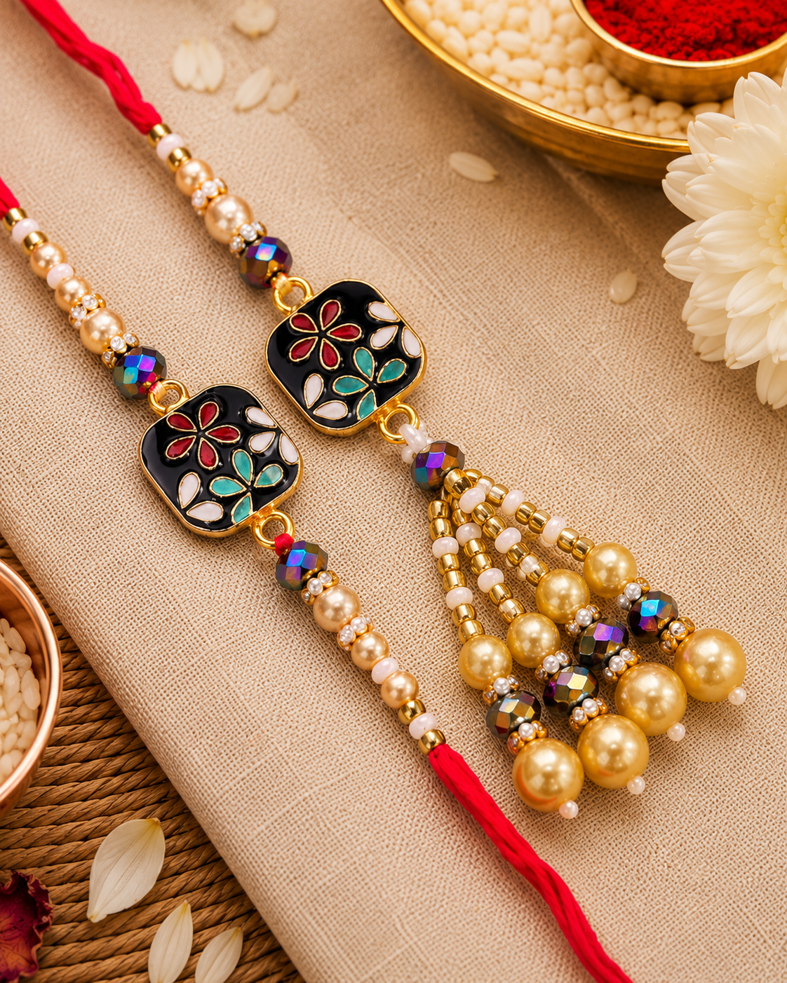Trivik Bhaiya Bhabhi Rakhi with Tilak Set and Card