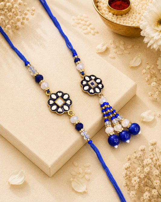 Blue Yashit Bhaiya Bhabhi Rakhi with Tilak Set and Card
