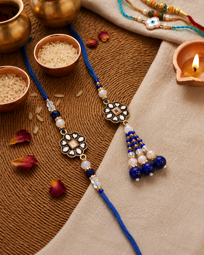 Blue Yashit Bhaiya Bhabhi Rakhi with Tilak Set and Card