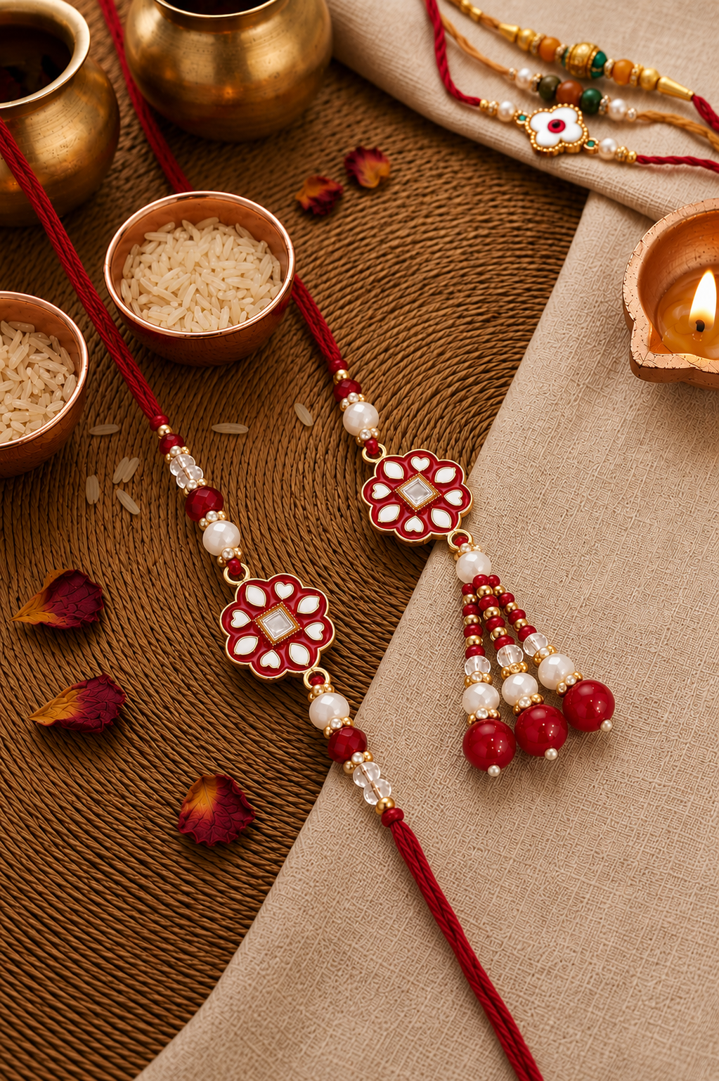 Red Yashit Bhaiya Bhabhi Rakhi with Tilak Set and Card