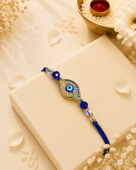 Blue Taksh Evil Eye Rakhi with Tilak Set and Card