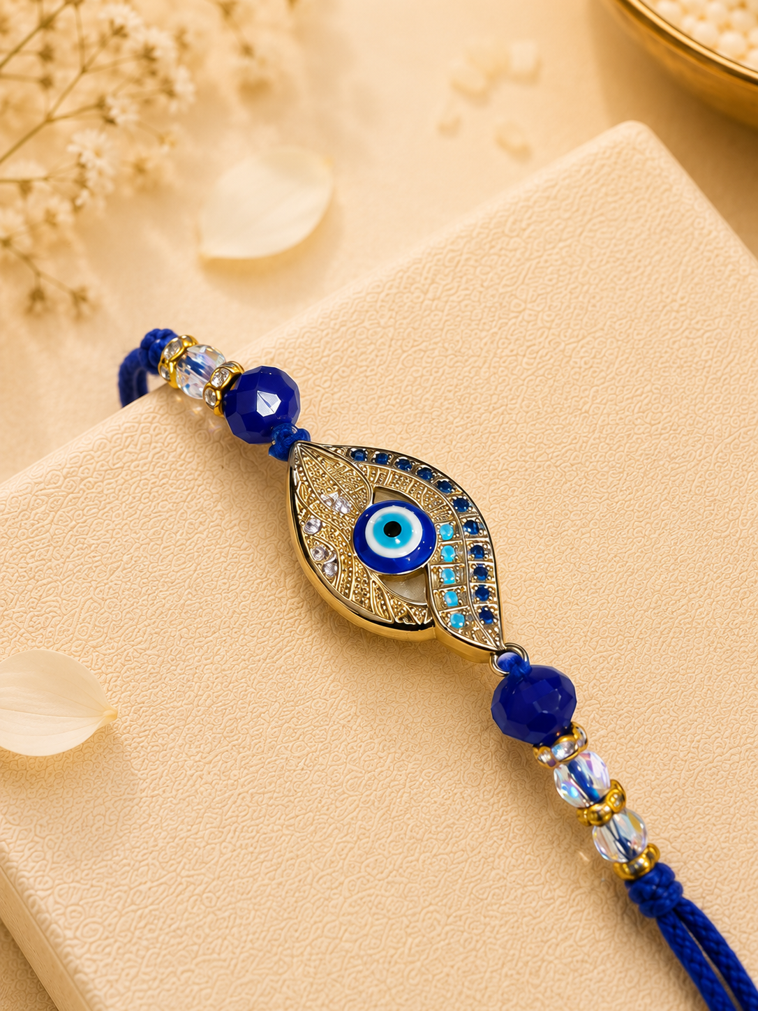 Blue Taksh Evil Eye Rakhi with Tilak Set and Card