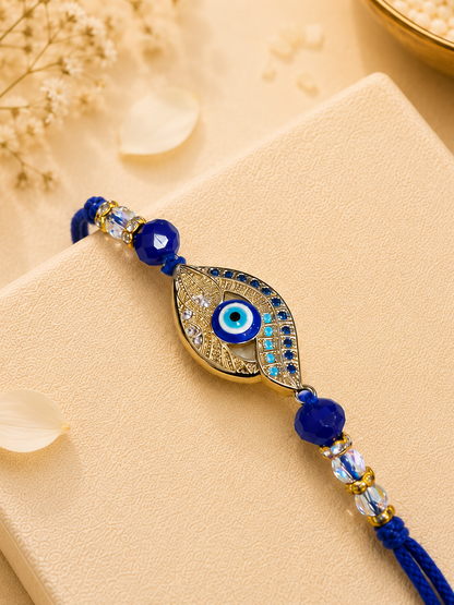 Blue Taksh Evil Eye Rakhi with Tilak Set and Card