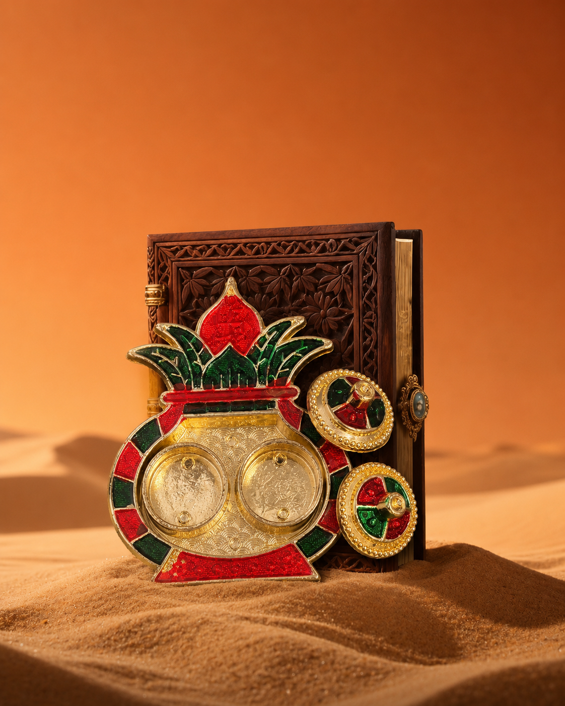 Kalsi Meenakari Gold Plated Fancy Designs Roli Chawal Thali Set
