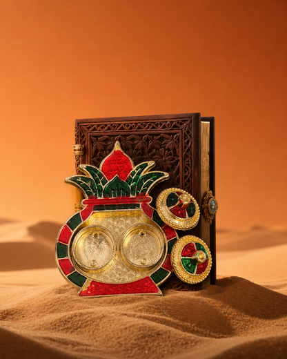 Kalsi Meenakari Gold Plated Fancy Designs Roli Chawal Thali Set
